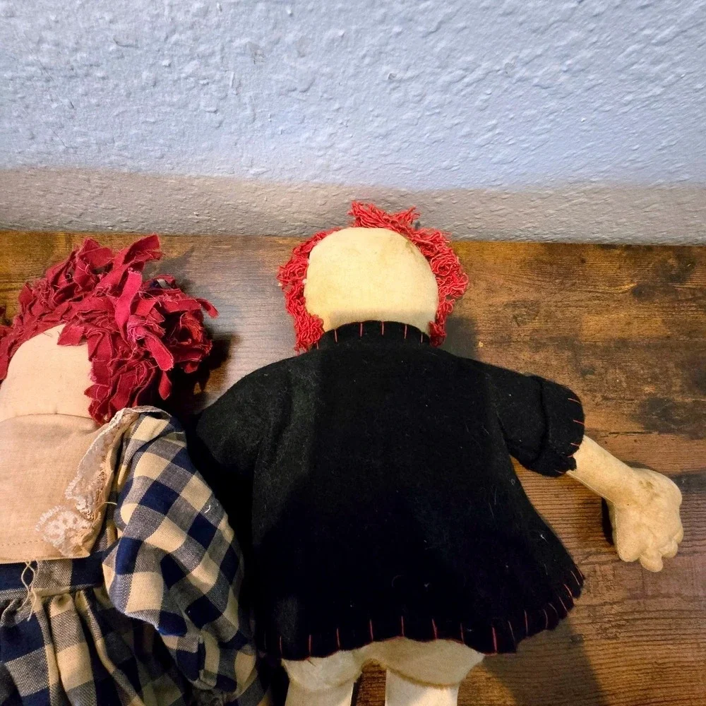 1995 Vintage Primitive Raggedy Ann Andy Dolls 18 Lot 3 Handmade Folk Art Country